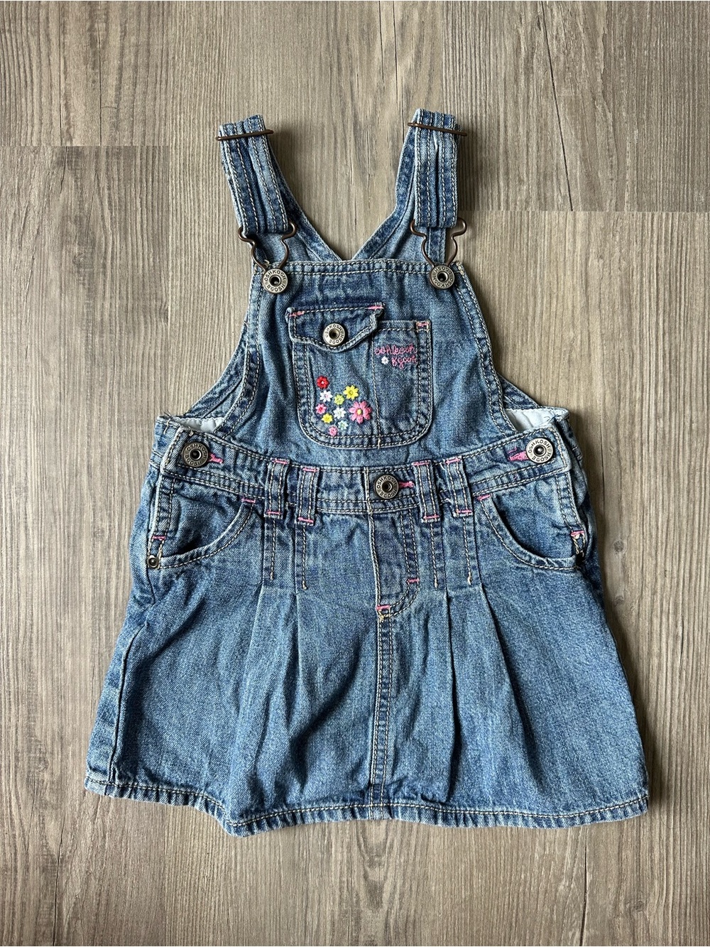 Oshkosh Denim Overall Pinafore Dress with Floral Pocket - Blue